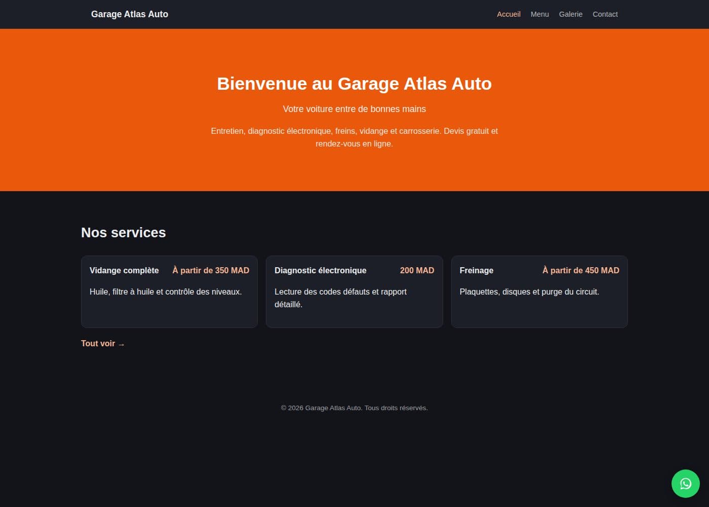 Aperçu du thème Garage & Mécanicien