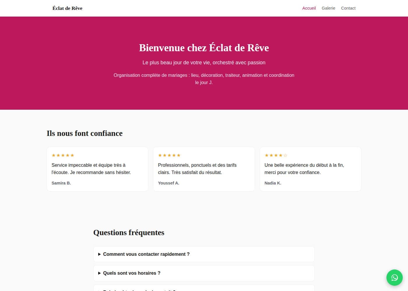 Aperçu du thème Wedding Planner